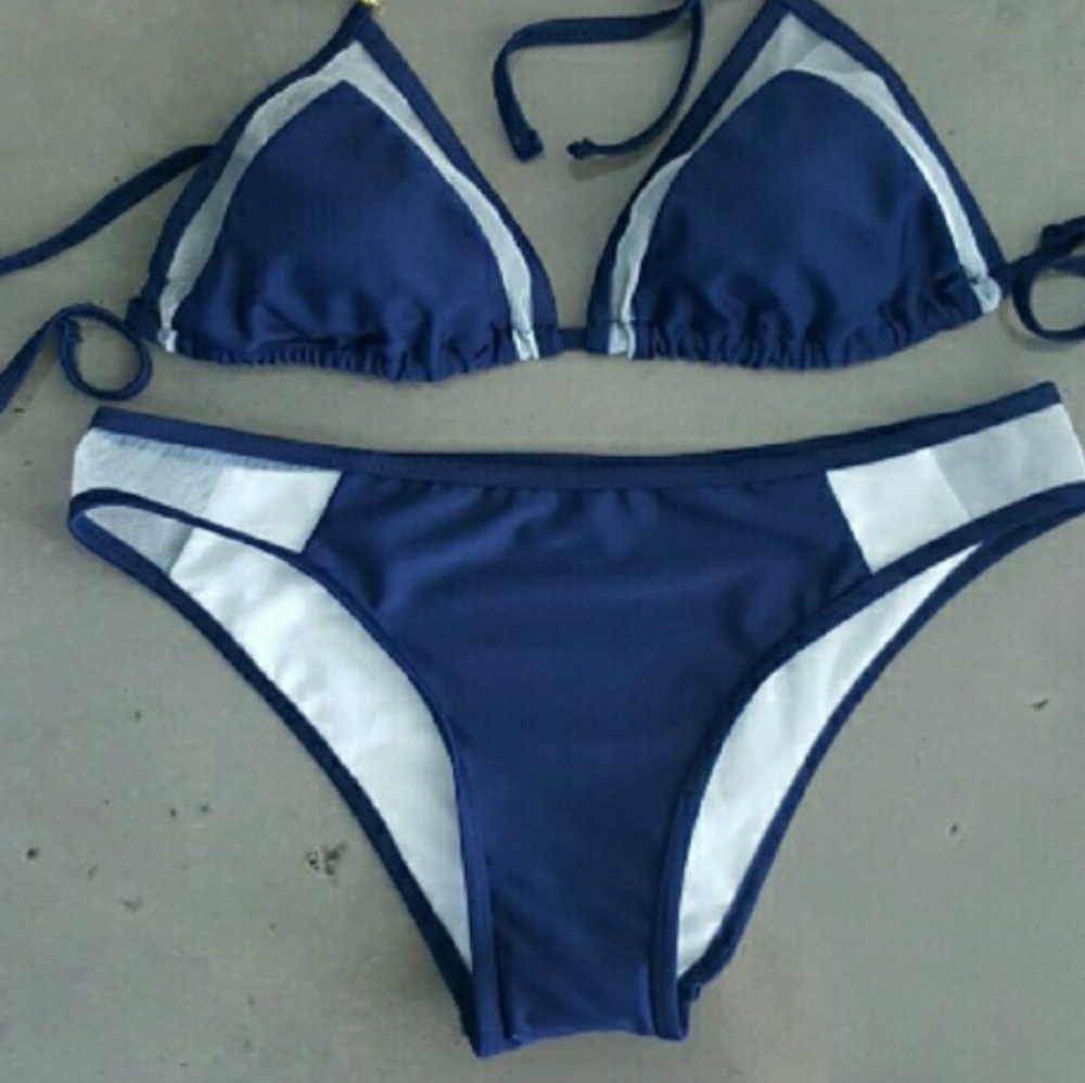 New Padded Mesh Panel Bikini Navy